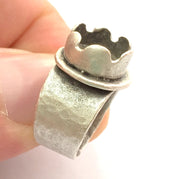 Adjustable Hammered  Ring Blank, ( 10mm blank ) Antique Silver Plated Brass G6002