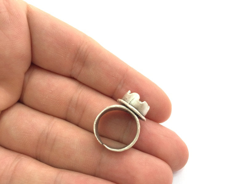 Adjustable Hammered  Ring Blank, ( 10mm blank ) Antique Silver Plated Brass G6002