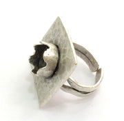 Adjustable Hammered  Ring Blank, ( 10mm blank ) Antique Silver Plated Brass G6007