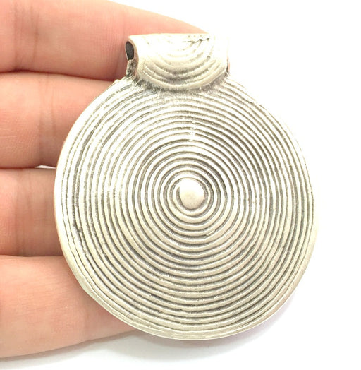 Antique Silver Pendants , Medallion (56mm) Antique Silver Plated Metal  G6016