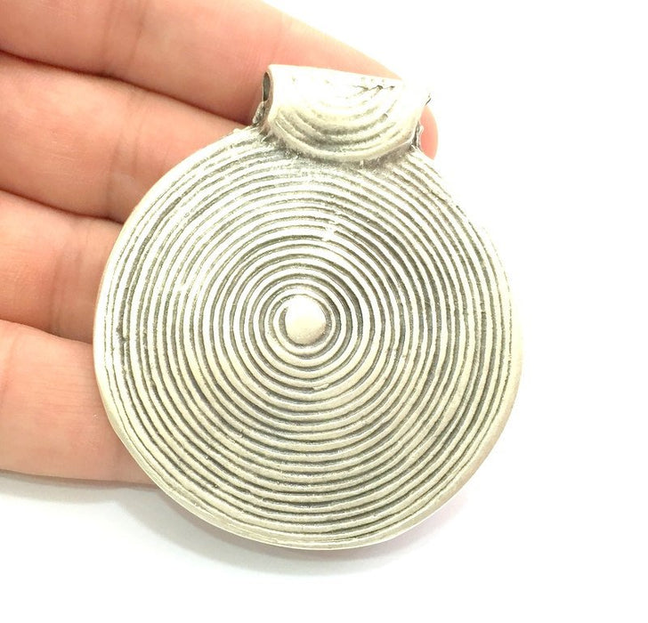 Antique Silver Pendants , Medallion (56mm) Antique Silver Plated Metal  G6016