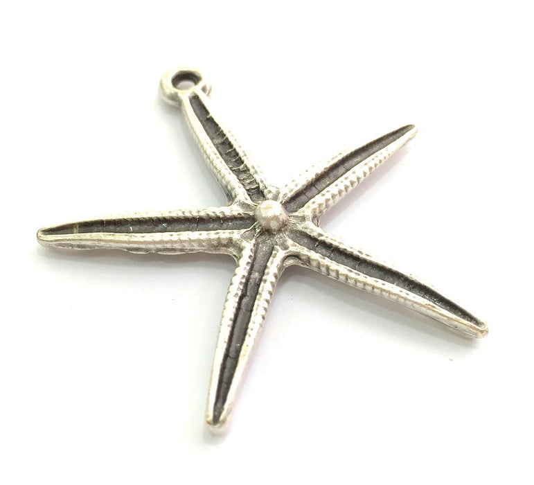 Antique Silver Plated Starfish Pendants (53x44mm) Antique Silver Plated Metal  G6022