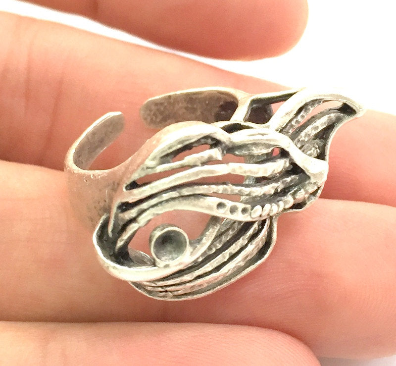 Adjustable Ring Blank, ( 3mm blank ) Antique Silver Plated Brass G6026