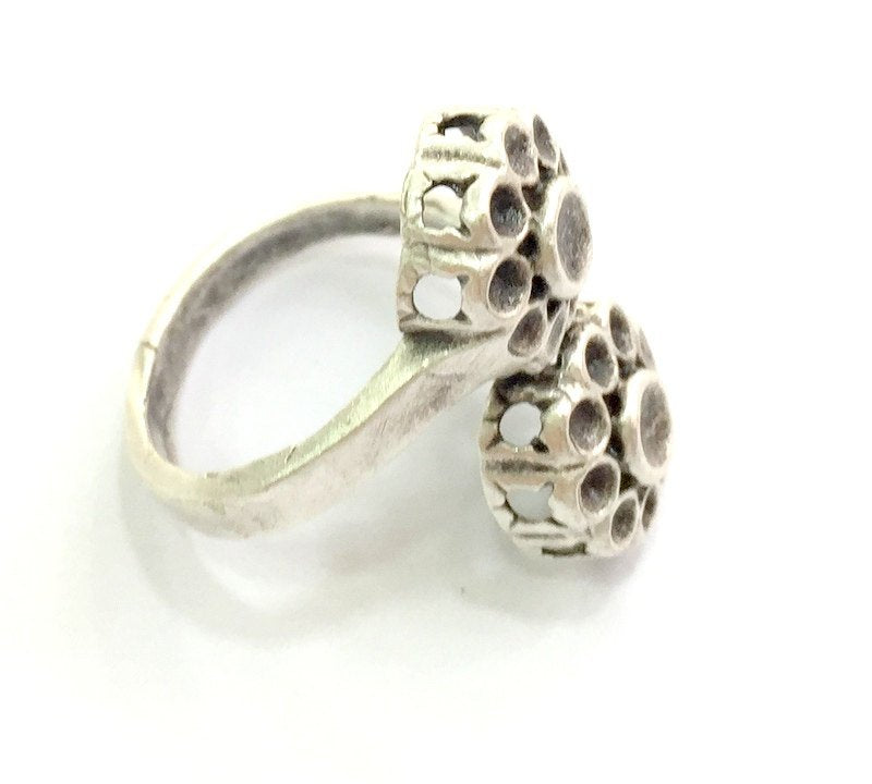 Adjustable Ring Blank, ( 4mm blank ) Antique Silver Plated Brass G6029