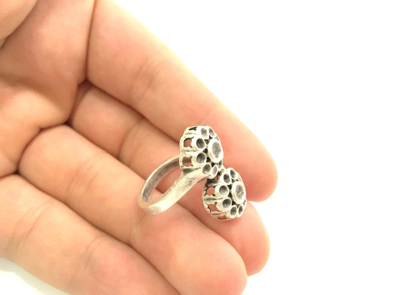 Adjustable Ring Blank, ( 4mm blank ) Antique Silver Plated Brass G6029