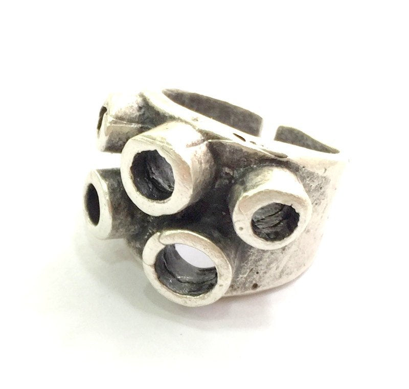 Adjustable Ring Blank, (3,4,5mm hole ) Antique Silver Plated Brass G6030