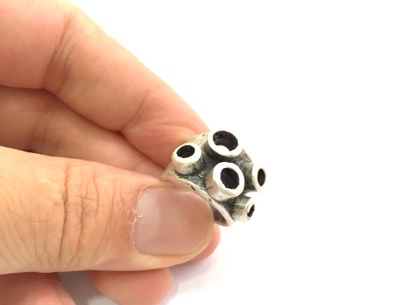 Adjustable Ring Blank, (3,4,5mm hole ) Antique Silver Plated Brass G6030