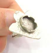 Silver Ring Blank Base Bezel Settings Cabochon Base Mountings Adjustable Ring ( 12x8mm blank ) Antique Silver Plated Brass G6037