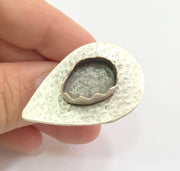 Adjustable Hammered  Ring Blank, ( 18x13mm drop blank ) Antique Silver Plated Brass G6040