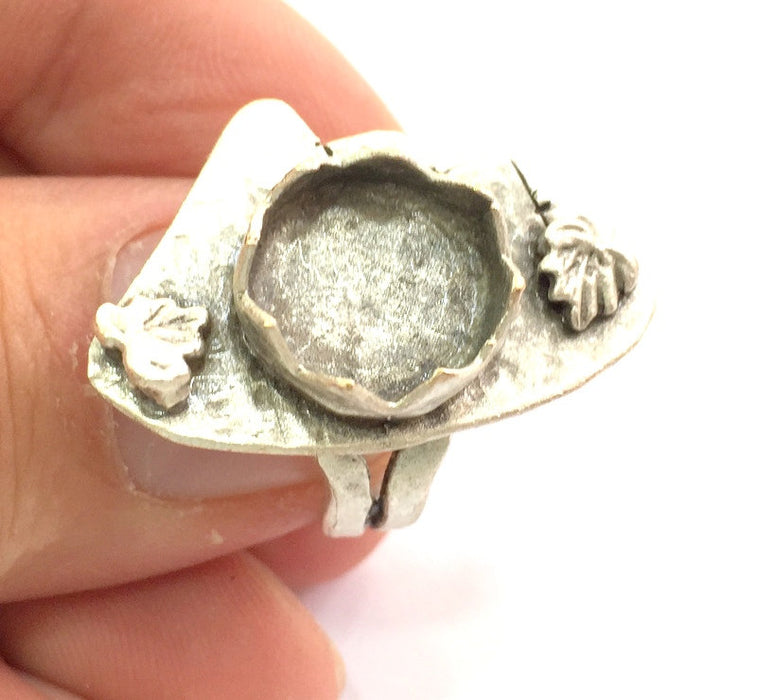 Adjustable Hammered  Ring Blank, ( 12mm blank ) Antique Silver Plated Brass G6041