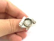 Adjustable Hammered  Ring Blank, ( 12mm blank ) Antique Silver Plated Brass G6041