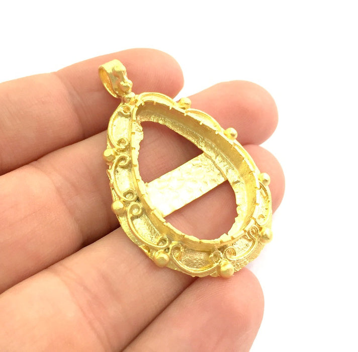 Gold Plated Brass Pendant Setting Mountings Blanks  (30x22mm drop  blank )  Gold Plated Brass G6042