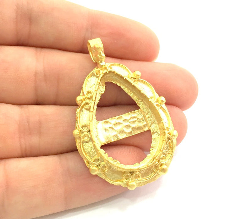 Gold Plated Brass Pendant Setting Mountings Blanks  (30x22mm drop  blank )  Gold Plated Brass G6042