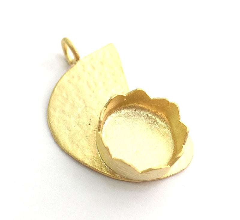 Gold Plated Brass Hammered  Pendant Setting Mountings Blanks  (12mm blank )  Gold Plated Brass G6045
