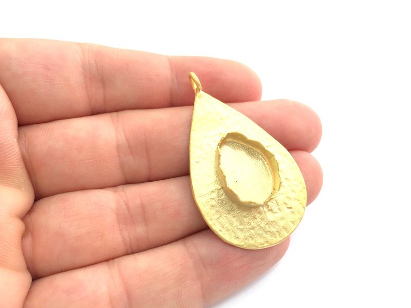Gold Plated Brass Hammered  Pendant Setting Mountings Blanks  ( 18x13mm drop  blank )   G6049