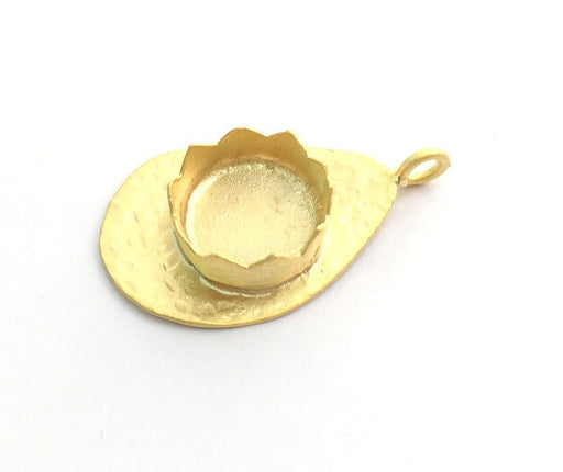 Gold Plated Brass Hammered  Pendant Setting Mountings Blanks  ( 14mm blank )   G6051