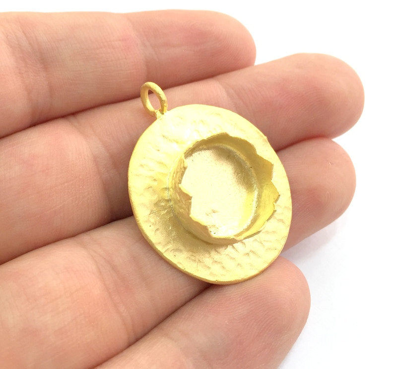 Gold Plated Brass Hammered  Pendant Setting Mountings Blanks  ( 15mm blank )   G6059