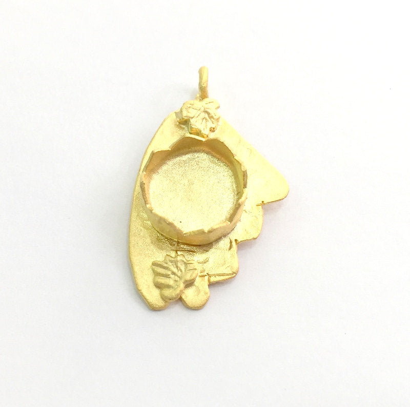 Gold Plated Brass Hammered  Pendant Setting Mountings Blanks  ( 12mm blank )   G6055