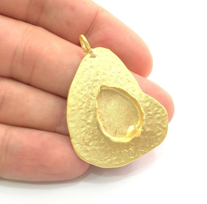 Gold Plated Brass Hammered  Pendant Setting Mountings Blanks  ( 18x13mm drop blank )   G6062