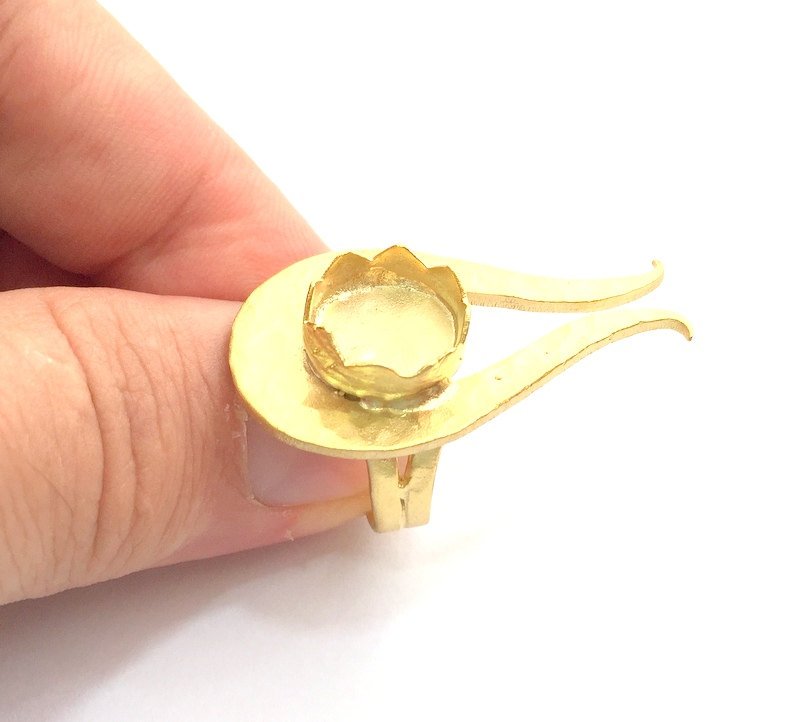 Adjustable Hammered Ring Blank, (12mm blank )  Gold Plated Brass G6064