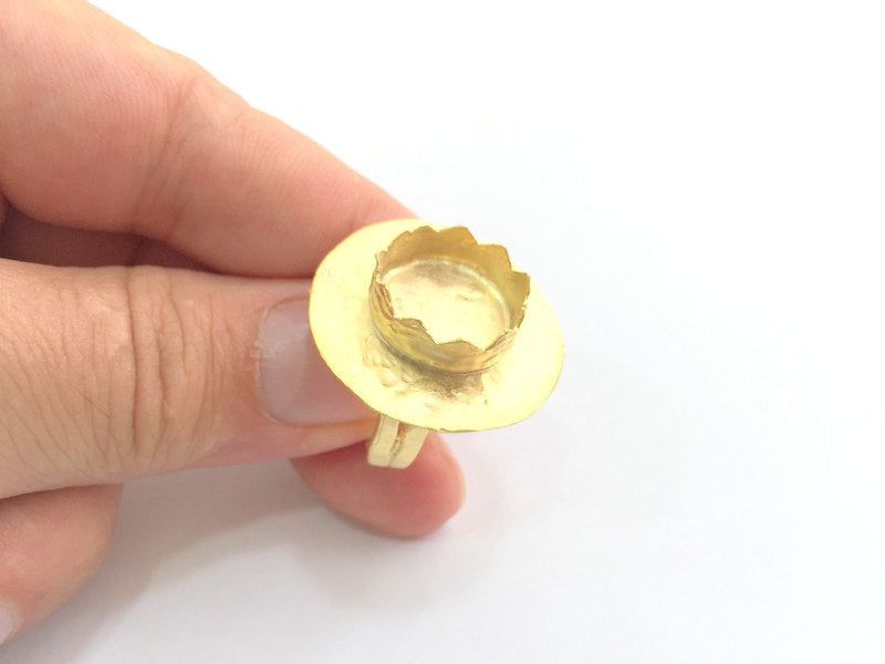 Adjustable Hammered Ring Blank, (15mm blank )  Gold Plated Brass G6074