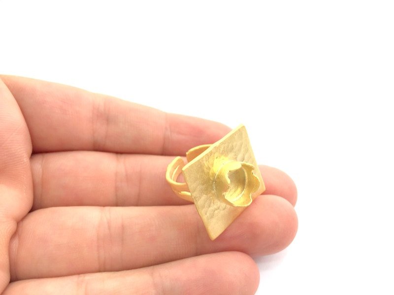 Adjustable Hammered Ring Blank, (10mm blank )  Gold Plated Brass G6075