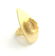 Adjustable Hammered Ring Blank, (18x13mm drop blank )  Gold Plated Brass G6077