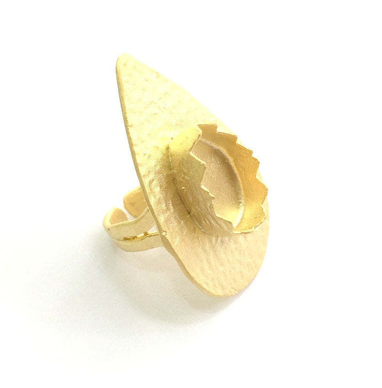 Adjustable Hammered Ring Blank, (18x13mm drop blank )  Gold Plated Brass G6077