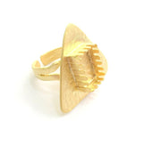 Adjustable Hammered Ring Blank, (15x10mm blank )  Gold Plated Brass G6079