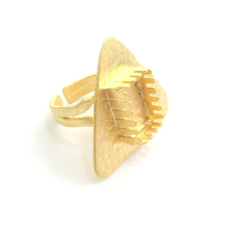 Adjustable Hammered Ring Blank, (15x10mm blank )  Gold Plated Brass G6079