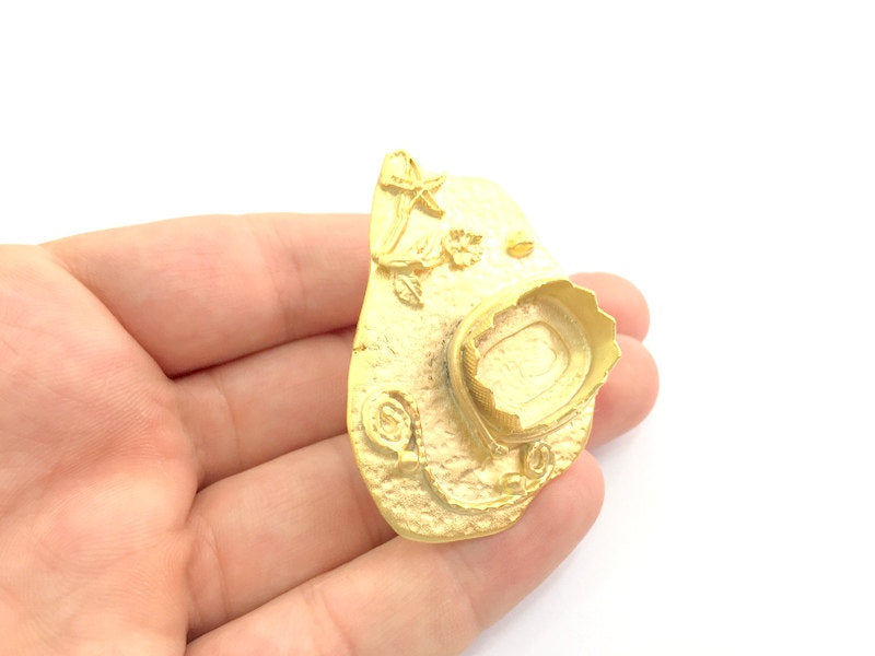 Adjustable Hammered Ring Blank, (20x15mm blank )  Gold Plated Brass G6080