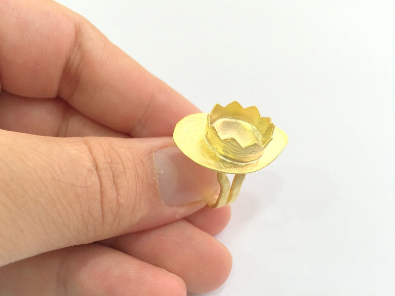 Adjustable Hammered Ring Blank, (12mm blank )  Gold Plated Brass G6082