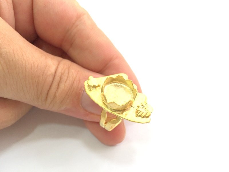 Adjustable Hammered Ring Blank, (10mm blank )  Gold Plated Brass G6081