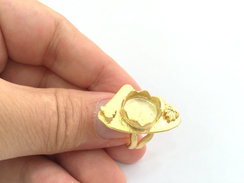 Adjustable Hammered Ring Blank, (10mm blank )  Gold Plated Brass G6081