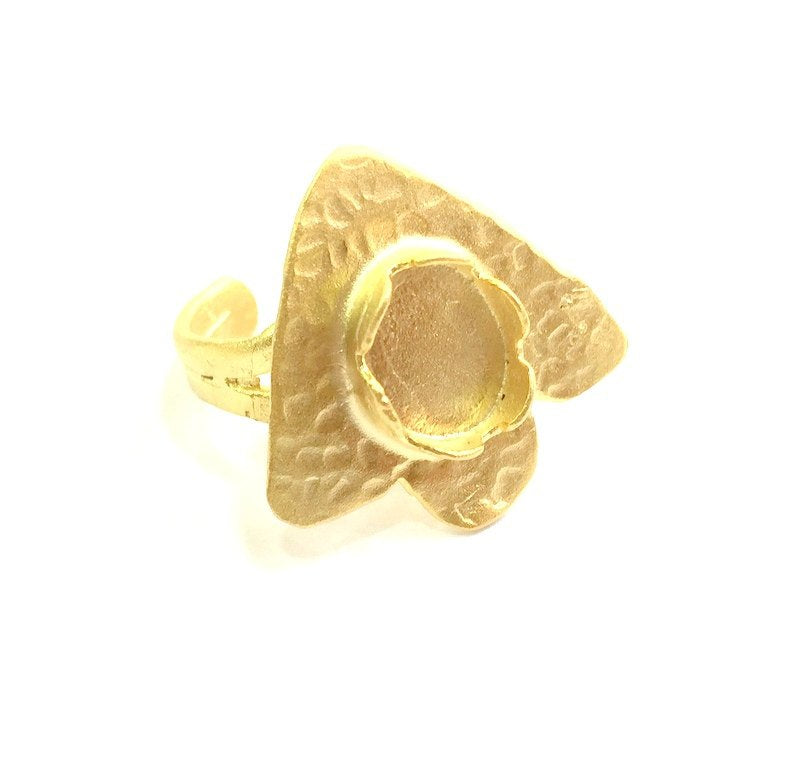 Adjustable Hammered Ring Blank, (12x8mm blank )  Gold Plated Brass G6084