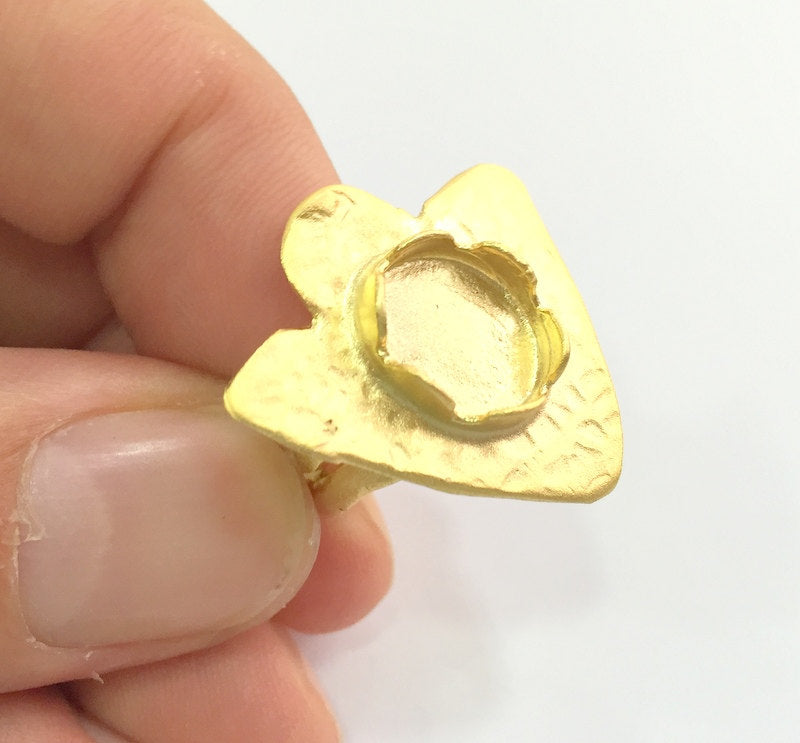 Adjustable Hammered Ring Blank, (12x8mm blank )  Gold Plated Brass G6084