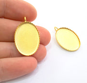 2 Gold Pendant Blank Base Setting Necklace Blank Mountings Gold Plated Brass    ( 25x18 mm blank) G6086