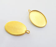 2 Gold Pendant Blank Base Setting Necklace Blank Mountings Gold Plated Brass    ( 25x18 mm blank) G6086