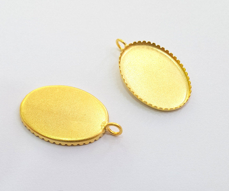 2 Gold Pendant Blank Base Setting Necklace Blank Mountings Gold Plated Brass    ( 25x18 mm blank) G6086