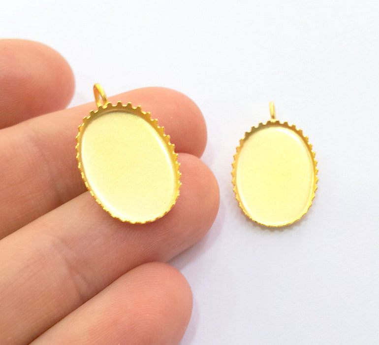 2 Gold Pendant Blank Necklace Blank Base Setting  Gold Plated Brass Mountings ,  Blanks   ( 18x13 mm blank) G6087