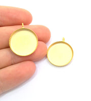 2 Pcs Gold Plated Brass Mountings ,  Blanks   ( 20 mm blank) G6088
