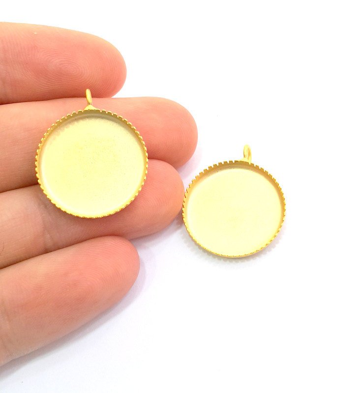 2 Pcs Gold Plated Brass Mountings ,  Blanks   ( 20 mm blank) G6088