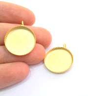 2 Pcs Gold Plated Brass Mountings ,  Blanks   ( 20 mm blank) G6088