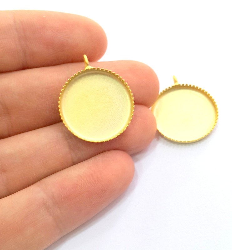 2 Pcs Gold Plated Brass Mountings ,  Blanks   ( 20 mm blank) G6088