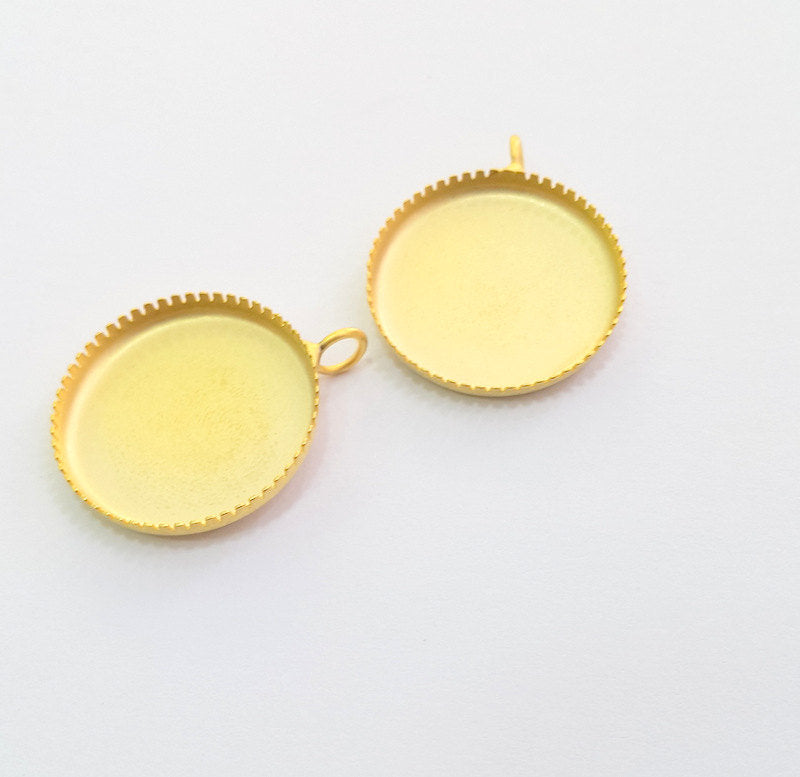 2 Pcs Gold Plated Brass Mountings ,  Blanks   ( 20 mm blank) G6088