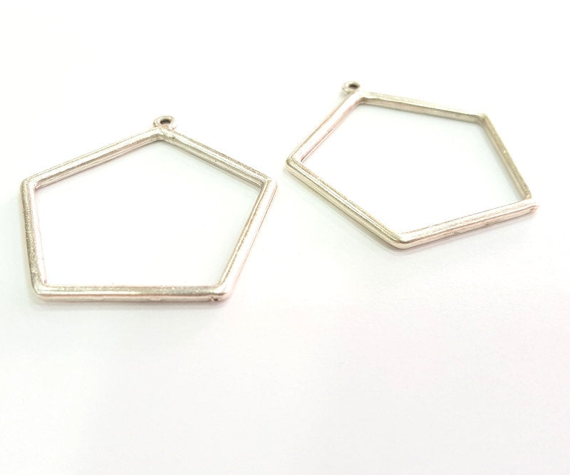 2 Silver Charm Antique Silver Plated Geometric Pendants (40mm) Antique Silver Plated Metal  G12681