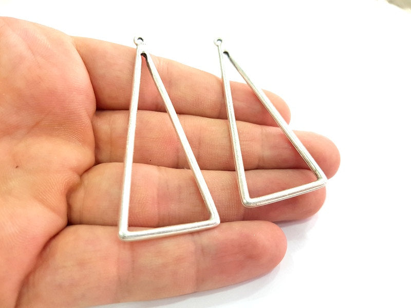 2 Triangle Charms Geometric Charms (65x25mm) Antique Silver Plated Metal  G6094