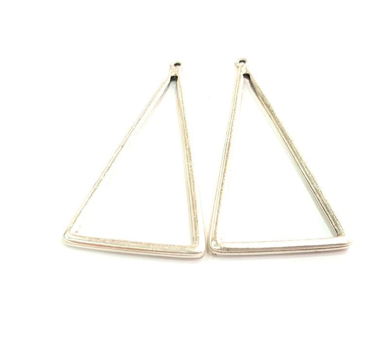 2 Triangle Charms Geometric Charms (65x25mm) Antique Silver Plated Metal  G6094