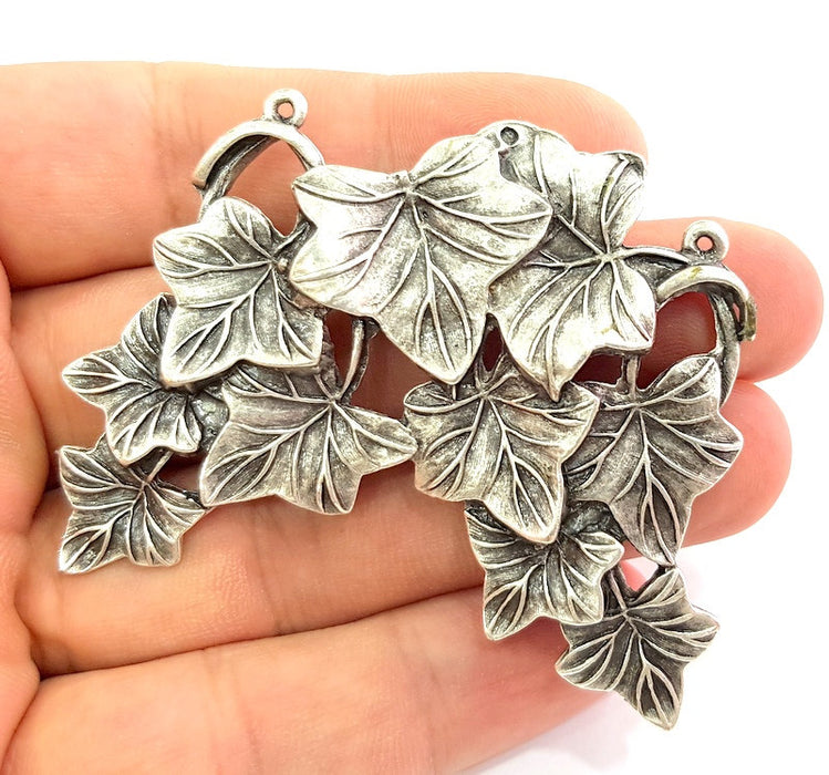 Antique Silver Plated Leaf Pendants (65x60mm) Antique Silver Plated Metal  G8632