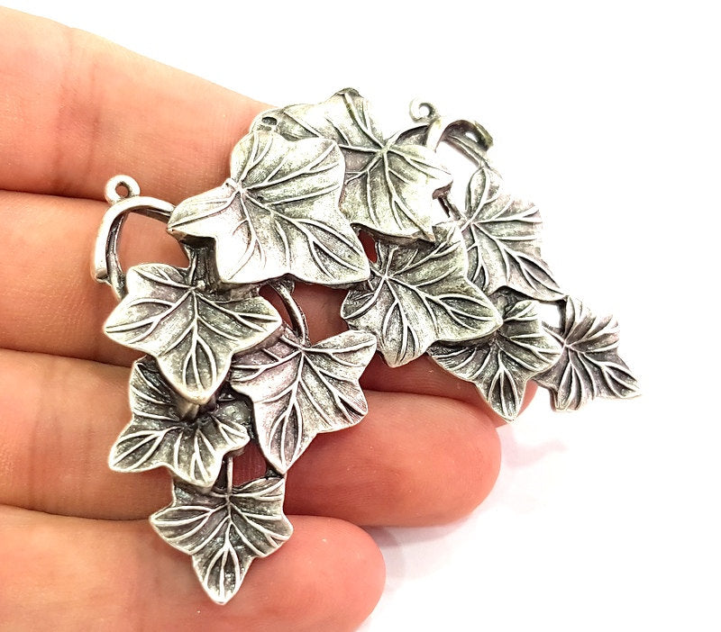 Antique Silver Plated Leaf Pendants (65x60mm) Antique Silver Plated Metal  G8632